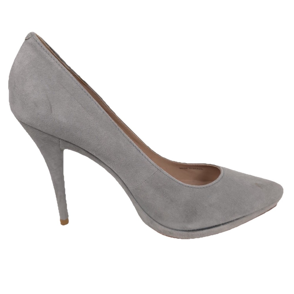 POUR La VICTORIE Heels Suede Leather Gray Size 7 Pointed Toe Pumps Stiletto‎